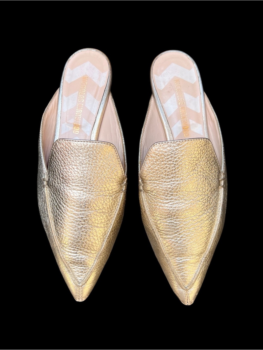 Nicholas Kirkwood Gold Leather Beya Flat Mules Sz 36 US 5.5 Italy Classic Chic